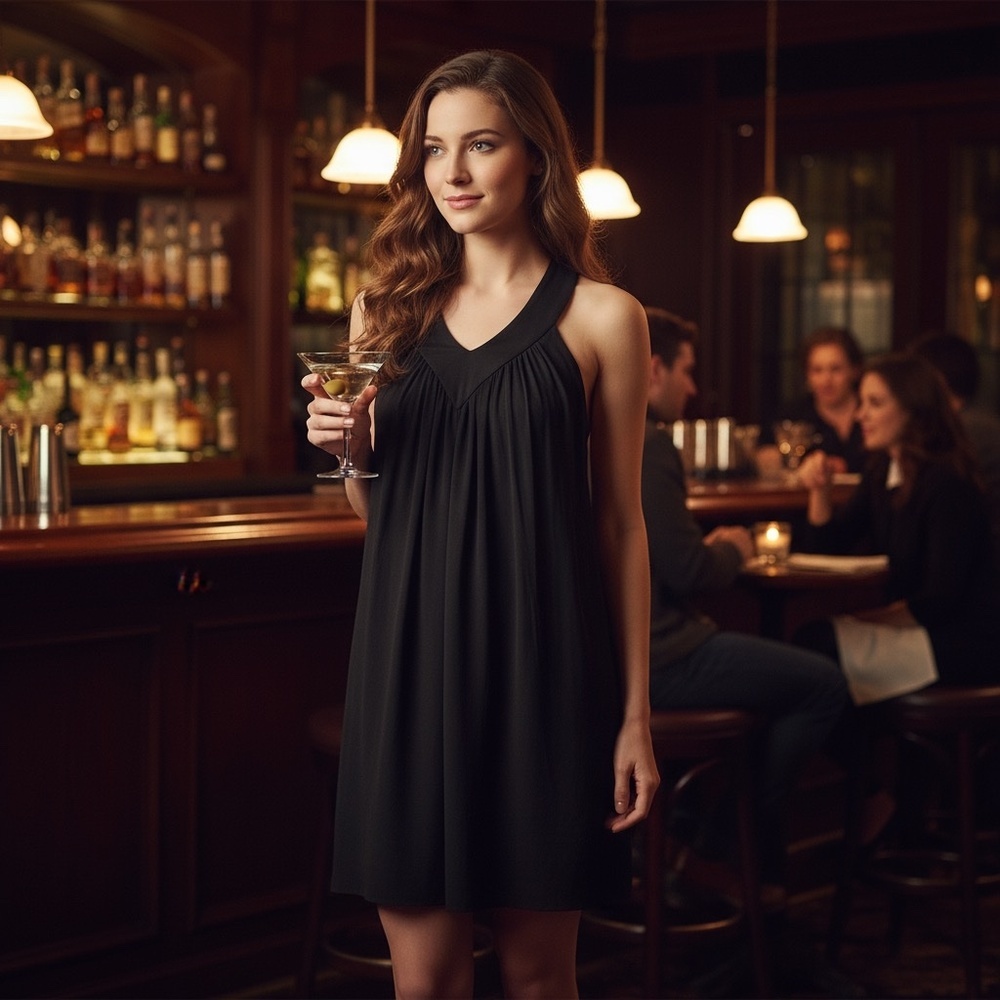Alice + Olivia Black Halter Cocktail Dress